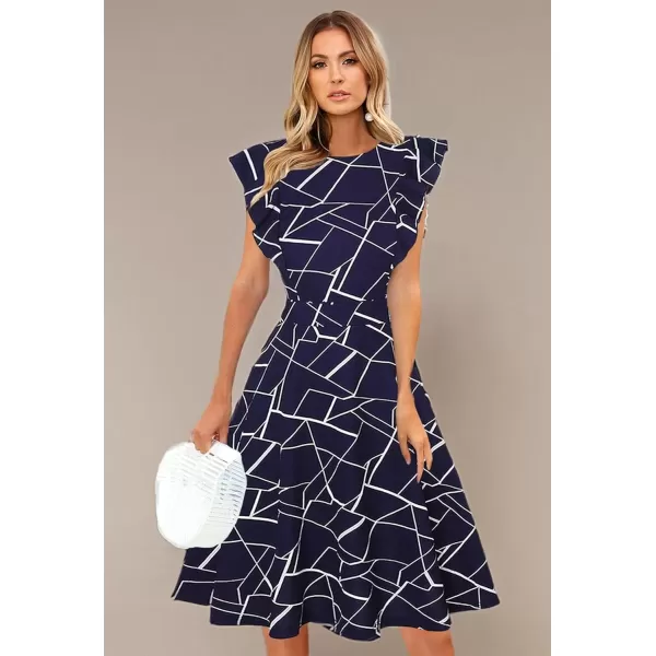 imageECOWISH Womens Dresses Elegant Ruffles Cap Sleeves Summer ALine Midi Dress170 Blue