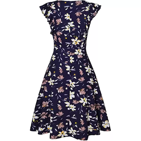 imageECOWISH Womens Dresses Elegant Ruffles Cap Sleeves Summer ALine Midi Dress170 Blue Floral