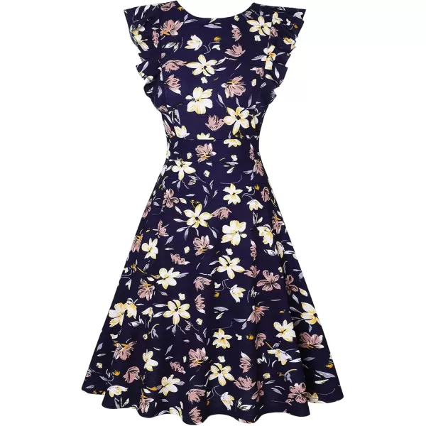 imageECOWISH Womens Dresses Elegant Ruffles Cap Sleeves Summer ALine Midi Dress170 Blue Floral