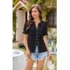 imageECOWISH Womens Button Up Shirt  Peter Pan Collar Frilled Short Sleeve Summer Tops Casual Cotton Retro Floral BlouseBlack