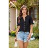 imageECOWISH Womens Button Up Shirt  Peter Pan Collar Frilled Short Sleeve Summer Tops Casual Cotton Retro Floral BlouseBlack