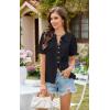 imageECOWISH Womens Button Up Shirt  Peter Pan Collar Frilled Short Sleeve Summer Tops Casual Cotton Retro Floral BlouseBlack