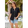 imageECOWISH Womens Button Up Shirt  Peter Pan Collar Frilled Short Sleeve Summer Tops Casual Cotton Retro Floral BlouseBlack