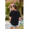imageECOWISH Womens Button Up Shirt  Peter Pan Collar Frilled Short Sleeve Summer Tops Casual Cotton Retro Floral BlouseBlack