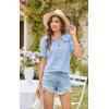 imageECOWISH Womens Button Up Shirt  Peter Pan Collar Frilled Short Sleeve Summer Tops Casual Cotton Retro Floral BlouseBlue Flower