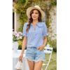 imageECOWISH Womens Button Up Shirt  Peter Pan Collar Frilled Short Sleeve Summer Tops Casual Cotton Retro Floral BlouseBlue Flower