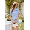 imageECOWISH Womens Button Up Shirt  Peter Pan Collar Frilled Short Sleeve Summer Tops Casual Cotton Retro Floral BlouseBlue Flower
