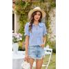 imageECOWISH Womens Button Up Shirt  Peter Pan Collar Frilled Short Sleeve Summer Tops Casual Cotton Retro Floral BlouseBlue Flower