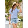 imageECOWISH Womens Button Up Shirt  Peter Pan Collar Frilled Short Sleeve Summer Tops Casual Cotton Retro Floral BlouseBlue Flower
