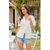 imageECOWISH Womens Button Up Shirt  Peter Pan Collar Frilled Short Sleeve Summer Tops Casual Cotton Retro Floral BlouseWhite