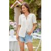 imageECOWISH Womens Button Up Shirt  Peter Pan Collar Frilled Short Sleeve Summer Tops Casual Cotton Retro Floral BlouseWhite