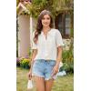 imageECOWISH Womens Button Up Shirt  Peter Pan Collar Frilled Short Sleeve Summer Tops Casual Cotton Retro Floral BlouseWhite