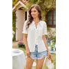 imageECOWISH Womens Button Up Shirt  Peter Pan Collar Frilled Short Sleeve Summer Tops Casual Cotton Retro Floral BlouseWhite