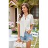 imageECOWISH Womens Button Up Shirt  Peter Pan Collar Frilled Short Sleeve Summer Tops Casual Cotton Retro Floral BlouseWhite