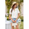 imageECOWISH Womens Button Up Shirt  Peter Pan Collar Frilled Short Sleeve Summer Tops Casual Cotton Retro Floral BlouseWhite Flower