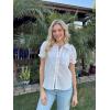 imageECOWISH Womens Button Up Shirt  Peter Pan Collar Frilled Short Sleeve Summer Tops Casual Cotton Retro Floral BlouseWhite Flower