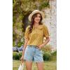 imageECOWISH Womens Button Up Shirt  Peter Pan Collar Frilled Short Sleeve Summer Tops Casual Cotton Retro Floral BlouseYellow Flower