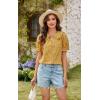 imageECOWISH Womens Button Up Shirt  Peter Pan Collar Frilled Short Sleeve Summer Tops Casual Cotton Retro Floral BlouseYellow Flower
