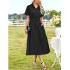 imageECOWISH Womens Dress Short Sleeve Summer Button up Sundress V Neck Shirt Dresses Casual Flowy ALine Dress Pocket Midi DressBlack