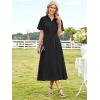 imageECOWISH Womens Dress Short Sleeve Summer Button up Sundress V Neck Shirt Dresses Casual Flowy ALine Dress Pocket Midi DressBlack