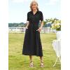 imageECOWISH Womens Dress Short Sleeve Summer Button up Sundress V Neck Shirt Dresses Casual Flowy ALine Dress Pocket Midi DressBlack