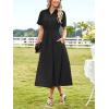 imageECOWISH Womens Dress Short Sleeve Summer Button up Sundress V Neck Shirt Dresses Casual Flowy ALine Dress Pocket Midi DressBlack