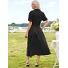 imageECOWISH Womens Dress Short Sleeve Summer Button up Sundress V Neck Shirt Dresses Casual Flowy ALine Dress Pocket Midi DressBlack