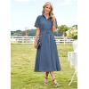 imageECOWISH Womens Dress Short Sleeve Summer Button up Sundress V Neck Shirt Dresses Casual Flowy ALine Dress Pocket Midi DressGray Blue