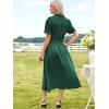 imageECOWISH Womens Dress Short Sleeve Summer Button up Sundress V Neck Shirt Dresses Casual Flowy ALine Dress Pocket Midi DressGreen