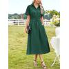 imageECOWISH Womens Dress Short Sleeve Summer Button up Sundress V Neck Shirt Dresses Casual Flowy ALine Dress Pocket Midi DressGreen