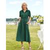imageECOWISH Womens Dress Short Sleeve Summer Button up Sundress V Neck Shirt Dresses Casual Flowy ALine Dress Pocket Midi DressGreen