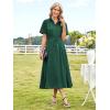 imageECOWISH Womens Dress Short Sleeve Summer Button up Sundress V Neck Shirt Dresses Casual Flowy ALine Dress Pocket Midi DressGreen