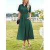 imageECOWISH Womens Dress Short Sleeve Summer Button up Sundress V Neck Shirt Dresses Casual Flowy ALine Dress Pocket Midi DressGreen
