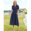 imageECOWISH Womens Dress Short Sleeve Summer Button up Sundress V Neck Shirt Dresses Casual Flowy ALine Dress Pocket Midi DressNavy Blue