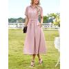 imageECOWISH Womens Dress Short Sleeve Summer Button up Sundress V Neck Shirt Dresses Casual Flowy ALine Dress Pocket Midi DressPink