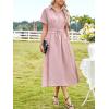 imageECOWISH Womens Dress Short Sleeve Summer Button up Sundress V Neck Shirt Dresses Casual Flowy ALine Dress Pocket Midi DressPink
