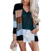 imageECOWISH Cardigan Sweaters for Women Lightweight Fall Color Block Striped Long Sleeve Open Front Cozy Knitted Coats OutwearBlack