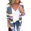 imageECOWISH Cardigan Sweaters for Women Lightweight Fall Color Block Striped Long Sleeve Open Front Cozy Knitted Coats OutwearPurple