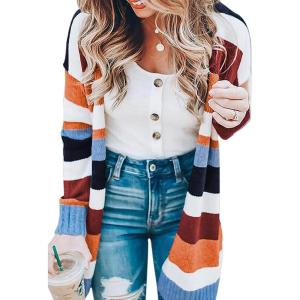 imageECOWISH Cardigan Sweaters for Women Lightweight Fall Color Block Striped Long Sleeve Open Front Cozy Knitted Coats OutwearFloral