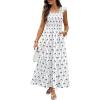 imageECOWISH Womens Summer Maxi Dress 2025 Casual Sleeveless Square Neck Smocked Ruffle Bow Tiered Flowy A Line Beach SundressWhite