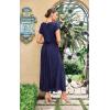 imageECOWISH Summer Maxi Dress Women Cocktail Formal Wedding Guest Long Short Sleeve Pleated Evening Empire Waist Crew Neck SlitNavy Blue