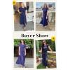 imageECOWISH Summer Maxi Dress Women Cocktail Formal Wedding Guest Long Short Sleeve Pleated Evening Empire Waist Crew Neck SlitNavy Blue