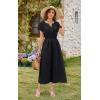 imageECOWISH Women Casual Midi Dress 2025 Button V Neck Cotton Summer Dresses Short Sleeve ALine Shirt Long Dress with Pockets422 Black