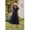 imageECOWISH Women Casual Midi Dress 2025 Button V Neck Cotton Summer Dresses Short Sleeve ALine Shirt Long Dress with Pockets422 Black
