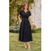 imageECOWISH Women Casual Midi Dress 2025 Button V Neck Cotton Summer Dresses Short Sleeve ALine Shirt Long Dress with Pockets422 Black