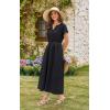 imageECOWISH Women Casual Midi Dress 2025 Button V Neck Cotton Summer Dresses Short Sleeve ALine Shirt Long Dress with Pockets422 Black