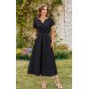 imageECOWISH Women Casual Midi Dress 2025 Button V Neck Cotton Summer Dresses Short Sleeve ALine Shirt Long Dress with Pockets422 Black