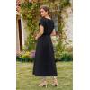 imageECOWISH Women Casual Midi Dress 2025 Button V Neck Cotton Summer Dresses Short Sleeve ALine Shirt Long Dress with Pockets422 Black