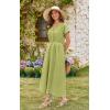 imageECOWISH Women Casual Midi Dress 2025 Button V Neck Cotton Summer Dresses Short Sleeve ALine Shirt Long Dress with Pockets422 Green