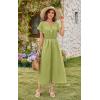 imageECOWISH Women Casual Midi Dress 2025 Button V Neck Cotton Summer Dresses Short Sleeve ALine Shirt Long Dress with Pockets422 Green